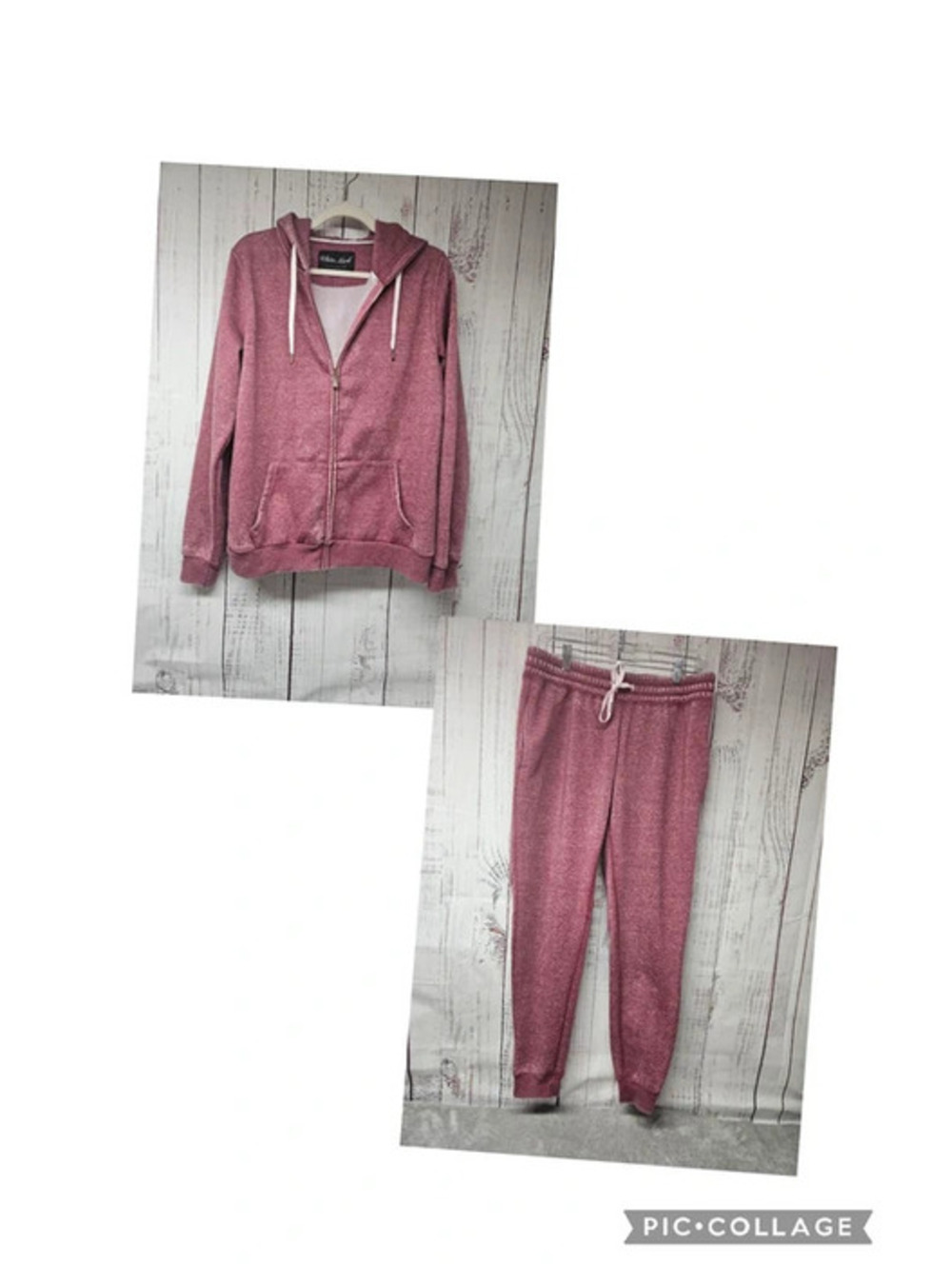 White Mark Women's Burnout Zip Hoodie Jogger Set Pink Size Large